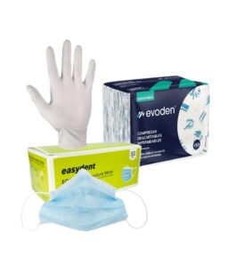 Combo Barbijo 3 capaz + Guantes de latex + Compresas