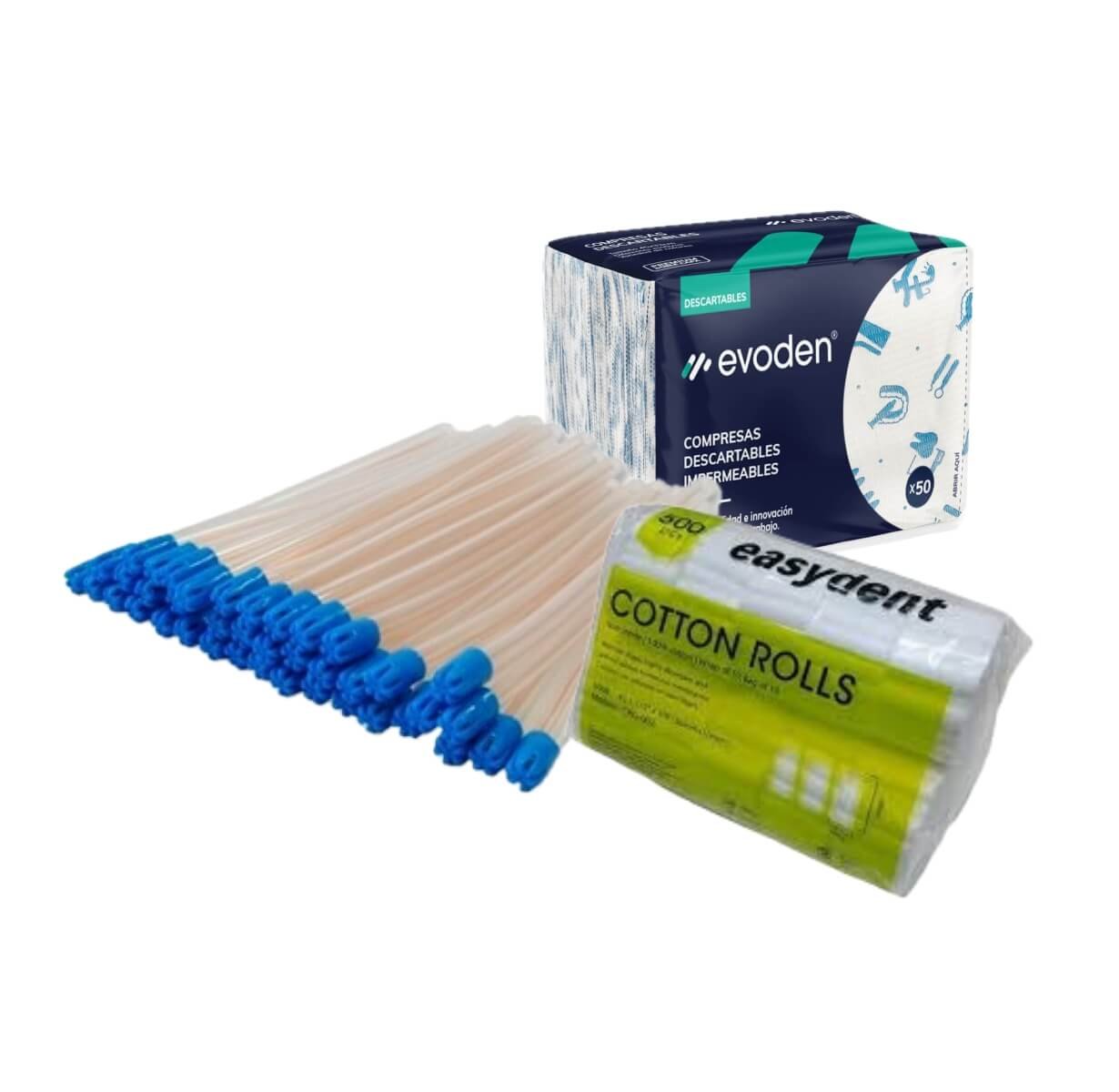 Combo Compresas + Rollos Algodon Nro2 x 500 + Eyectores Transparente