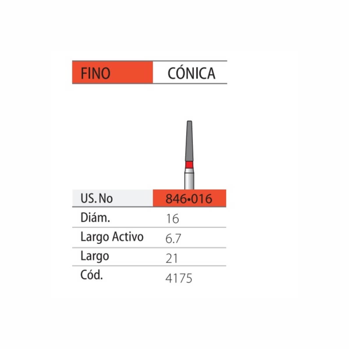 DIAM FG 845/025F Easydent 170/024F conica plana 4.5mm grano fino anillo rojo