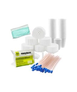 Combo Vasos descartables + Eyectores + Rollos de algodon Easydent + Barbijos Dochem